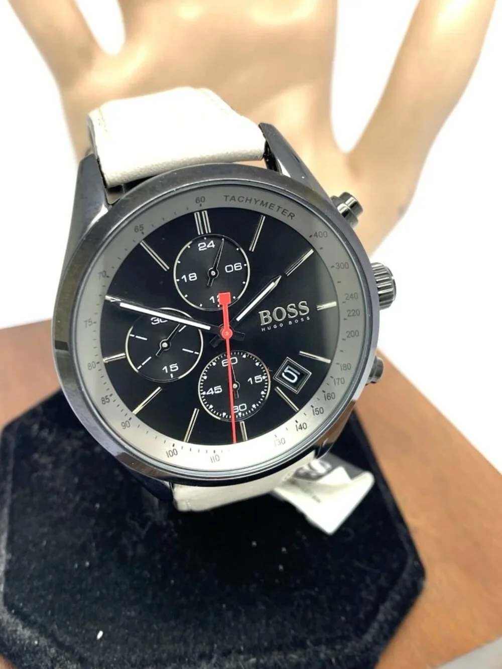 Hugo Boss Men's Watch 1513562 Quartz Chronograph Black Dial Leather Band 44mm